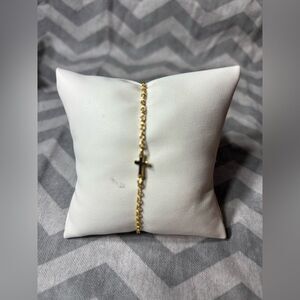 New! Gold Tone Dainty Cross Bracelet Lobster Clasp & Extension